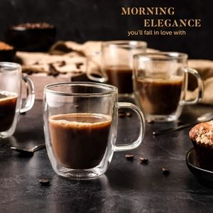 4 pcs Insulated hot/cold mugs glass gorgeous double walled mugs with silver sp…